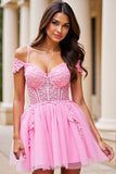 Pink Corset Short Prom Dress with Appliques