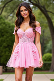 Pink Corset Short Prom Dress with Appliques
