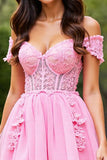 Pink Corset Short Prom Dress with Appliques