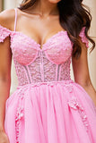 Pink Corset Short Prom Dress with Appliques