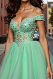 Tulle Light Green A Line Short Prom Dress with Appliques