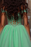 Tulle Light Green A Line Short Prom Dress with Appliques