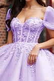 Blush Floral Tulle Corset Short Prom Dress with Sleeves