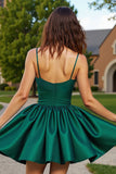 Dark Green Short Satin A Line Cocktail Dress with Beading