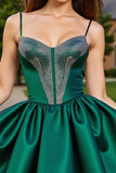 Dark Green Short Satin A Line Cocktail Dress with Beading
