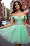Tulle Mint Green Short Corset Prom Dress with Appliques