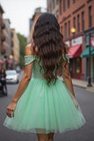 Tulle Mint Green Short Corset Prom Dress with Appliques