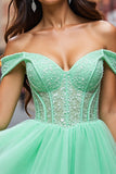 Tulle Mint Green Short Corset Prom Dress with Appliques