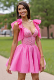 Sparkly Pink Corset Ruffled Short Prom Dress with Sequins