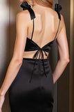 Satin Cut Out Black Short Cocktail Dress with Bows
