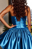 Satin Strapless A Line Blue Short Prom Dress
