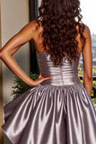 Satin Strapless A Line Blue Short Prom Dress
