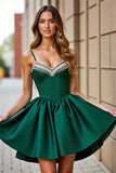 A Line Corset Dark Green Satin Short Prom Dress
