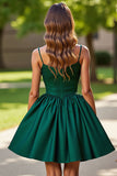 A Line Corset Dark Green Satin Short Prom Dress