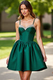 A Line Corset Dark Green Satin Short Prom Dress