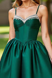 A Line Corset Dark Green Satin Short Prom Dress
