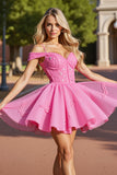 Pink Corset Cold Shoulder Short Prom Dress with Appliques