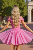 Pink Corset Cold Shoulder Short Prom Dress with Appliques