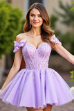 Sparkly Lavender Corset Tulle Short Prom Dress with Sequins