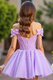 Sparkly Lavender Corset Tulle Short Prom Dress with Sequins