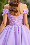 Sparkly Lavender Corset Tulle Short Prom Dress with Sequins