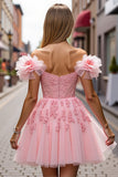 Floral Blush Short Corset Prom Dress with Appliques
