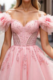 Floral Blush Short Corset Prom Dress with Appliques