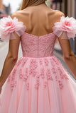 Floral Blush Short Corset Prom Dress with Appliques