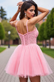 Corset Blush Tulle Cold Shoulder Short Prom Dress with Appliques