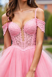 Corset Blush Tulle Cold Shoulder Short Prom Dress with Appliques