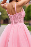 Corset Blush Tulle Cold Shoulder Short Prom Dress with Appliques