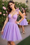 Lavender Short Tulle Corset Short Prom Dress with Appliques