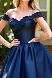 Navy Corset Short Prom Dress with Appliques