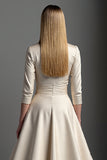 Satin Apricot A Line V Neck Mother Of The Bride Dress