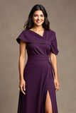 Grape A Line V-Neck Long Choir Dress with Slit