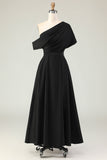 Black A Line Satin Mother Of The Bride Dress With Pockets