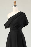 Black A Line Satin Mother Of The Bride Dress With Pockets