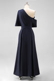 Black Satin A Line Mother Of The Bride Dress With Pockets