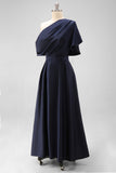 Black Satin A Line Mother Of The Bride Dress With Pockets