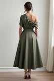 Black Satin A Line Mother Of The Bride Dress With Pockets
