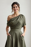 Black Satin A Line Mother Of The Bride Dress With Pockets