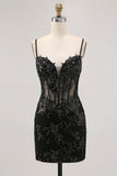 Sparkly Sequins Dark Green Bodycon Backless Corset Cocktail Dress