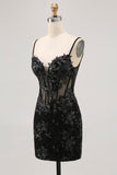 Sparkly Sequins Dark Green Bodycon Backless Corset Cocktail Dress