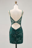 Sparkly Sequins Dark Green Bodycon Backless Corset Cocktail Dress