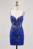 Sparkly Sequins Dark Green Bodycon Backless Corset Cocktail Dress