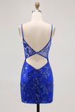 Sparkly Sequins Dark Green Bodycon Backless Corset Cocktail Dress