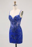 Sparkly Sequins Dark Green Bodycon Backless Corset Cocktail Dress