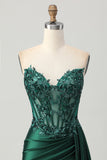 Sparkly Dark Green Strapless Corset Sequins Bodycon Cocktail Dress with Streamer