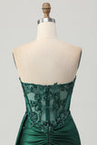 Sparkly Dark Green Strapless Corset Sequins Bodycon Cocktail Dress with Streamer