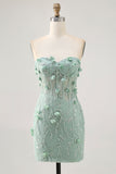 Sage Sweetheart Corset Appliqued Short Prom Dress